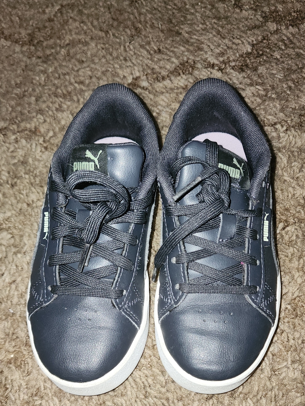 Puma Navy With Floral Print Leather-Look Low-Top Sneakers with White Sole